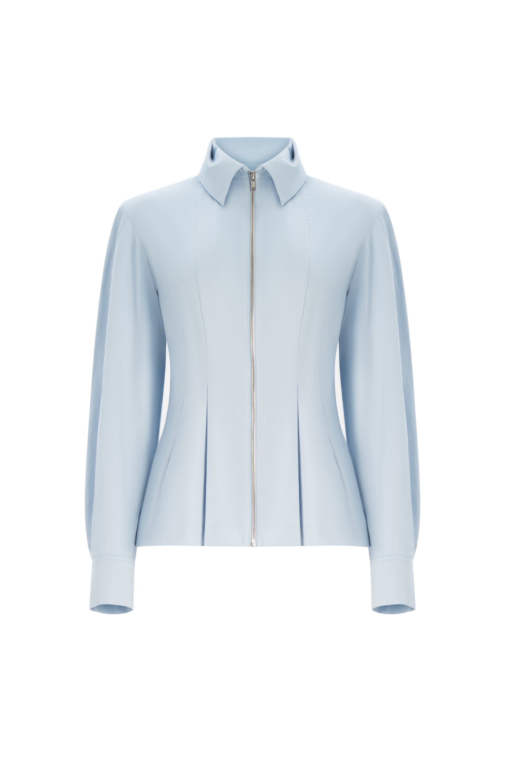 Cotton Zip-Up Shirt with Shoulder Pads