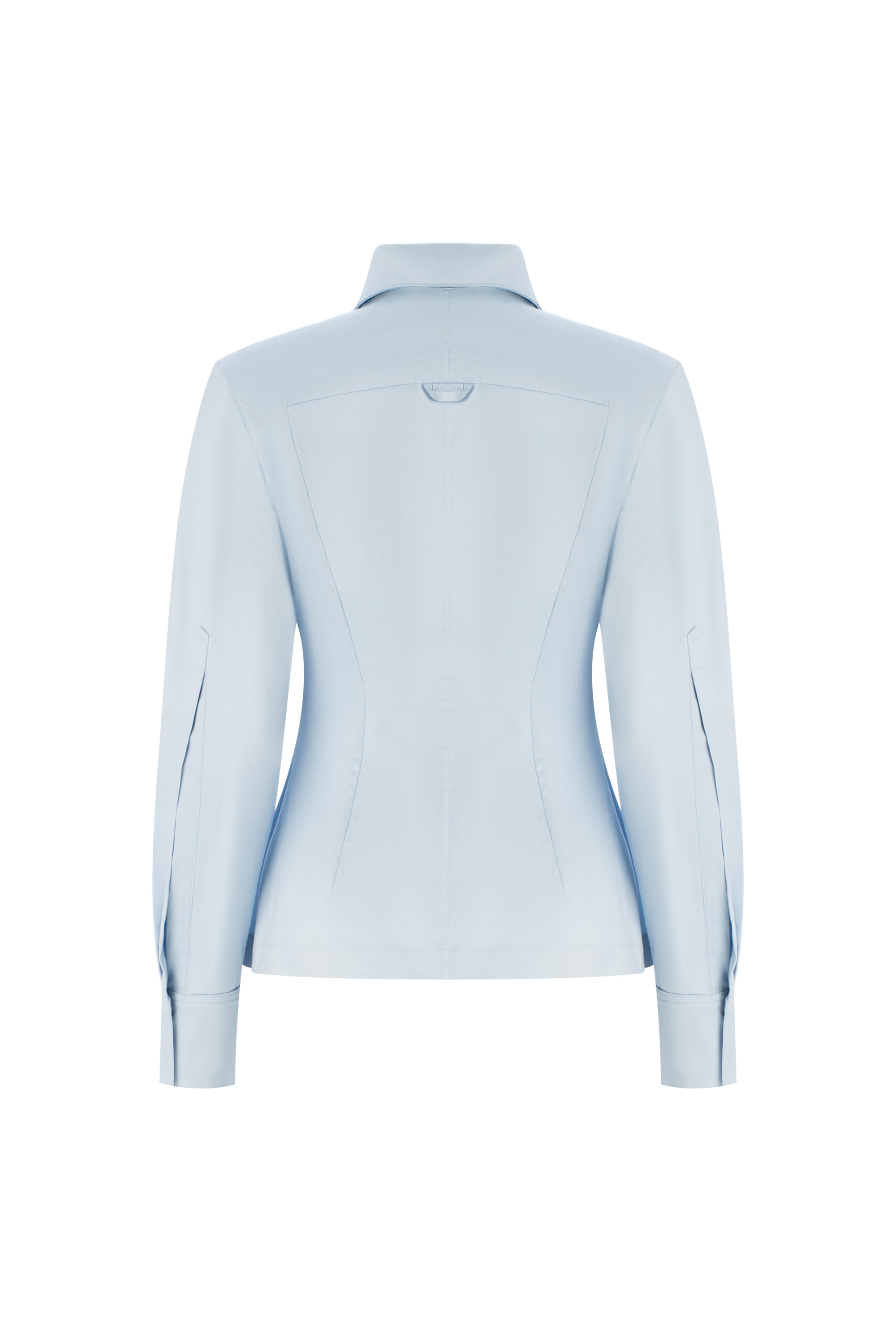 Cotton Zip-Up Shirt with Shoulder Pads