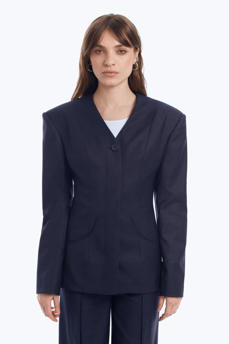 Fitted Collarless Jacket with Back Cut-out