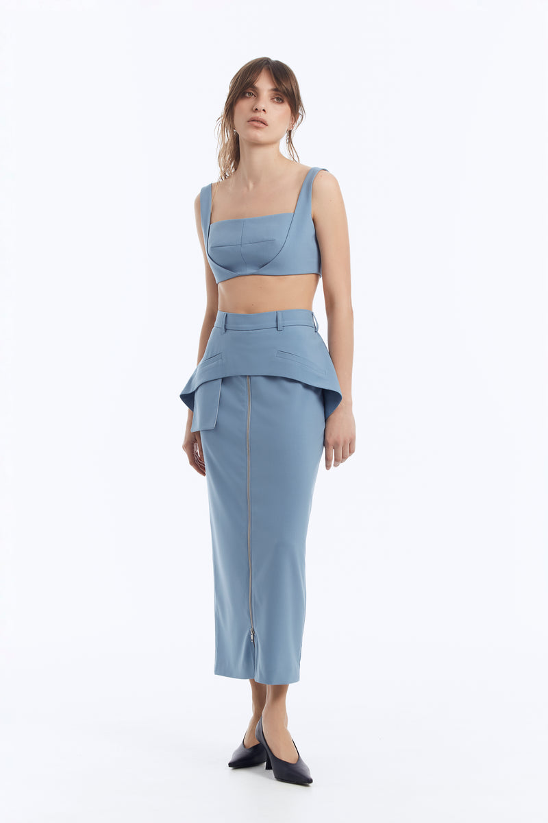Peplum Midi Skirt with Zip Detail