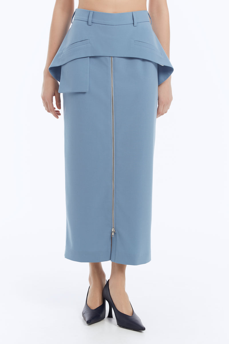 Peplum Midi Skirt with Zip Detail