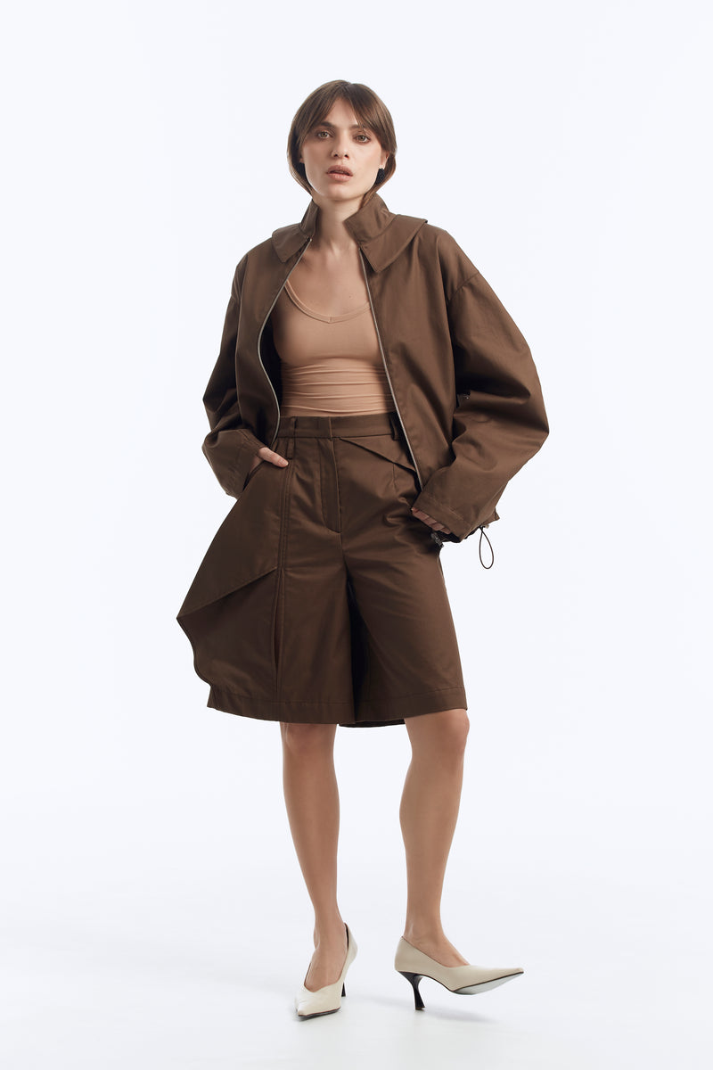 High-Rise Bermuda Shorts with Cut-Out Detail