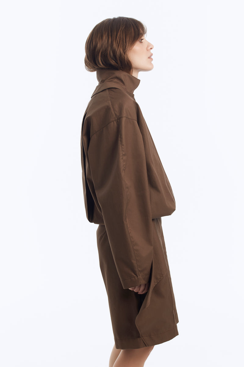 Zip-Up Bomber Jacket with Stand Collar