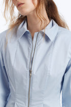 Cotton Zip-Up Shirt with Shoulder Pads