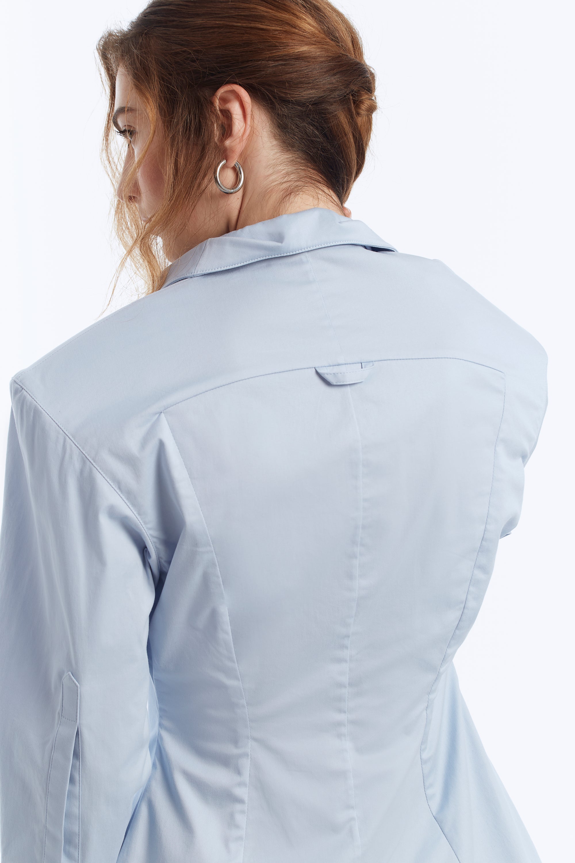 Cotton Zip-Up Shirt with Shoulder Pads