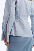 Cotton Zip-Up Shirt with Shoulder Pads