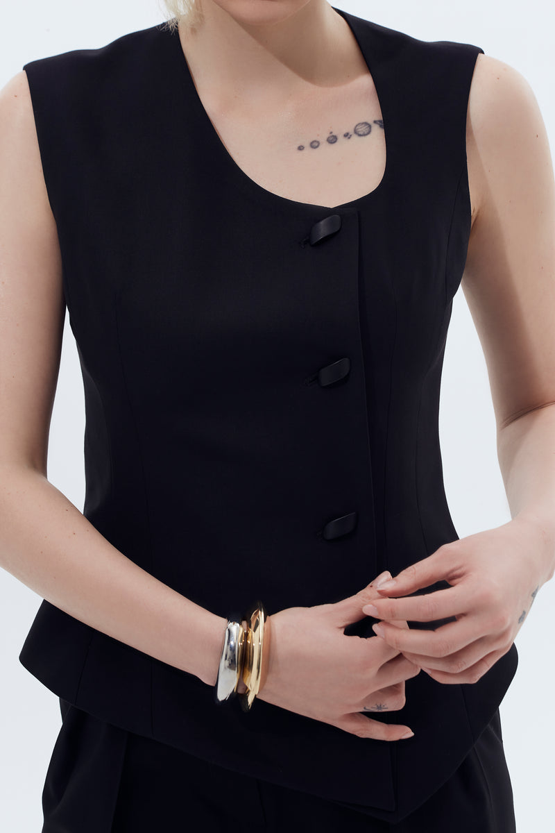 Tailored Vest with Asymmetric Collar