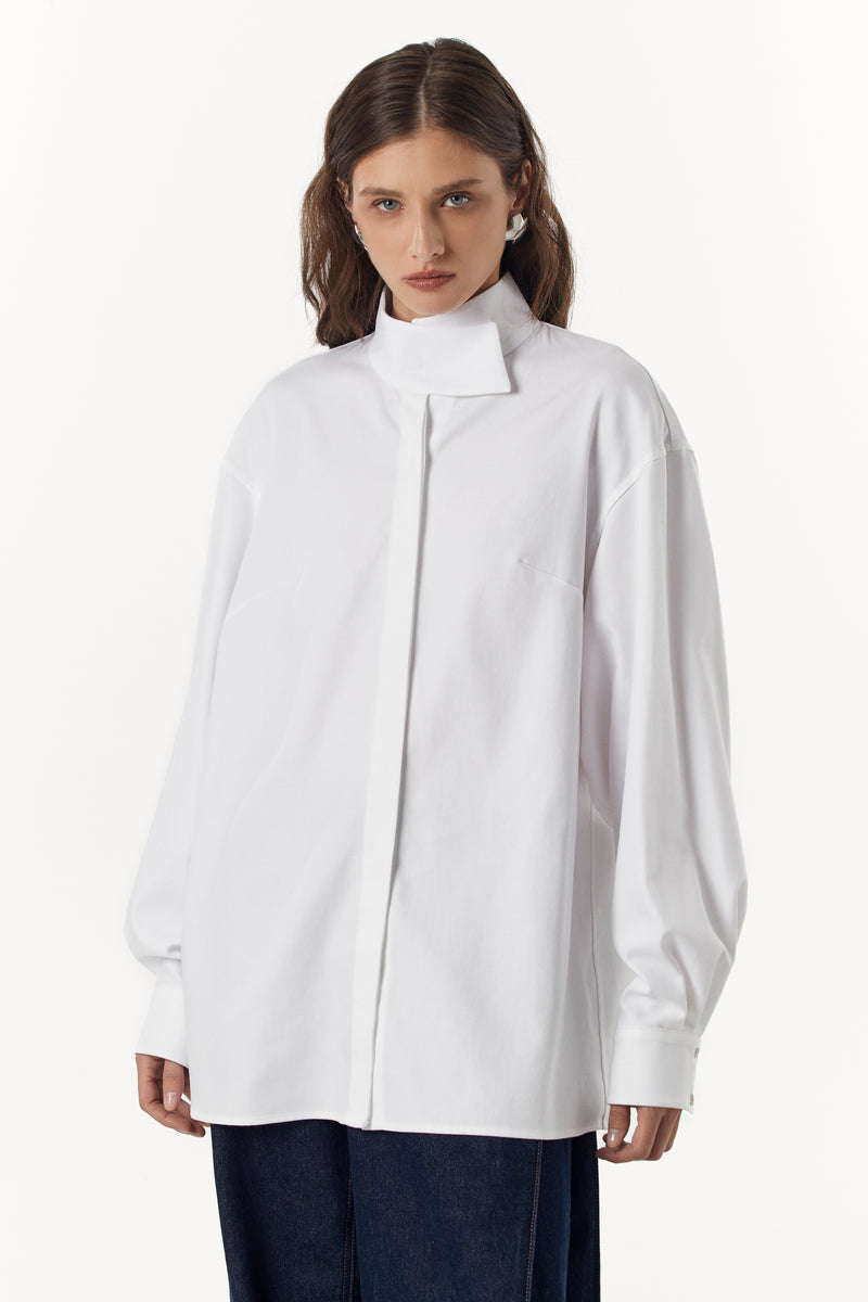 High-Collar White Shirt
